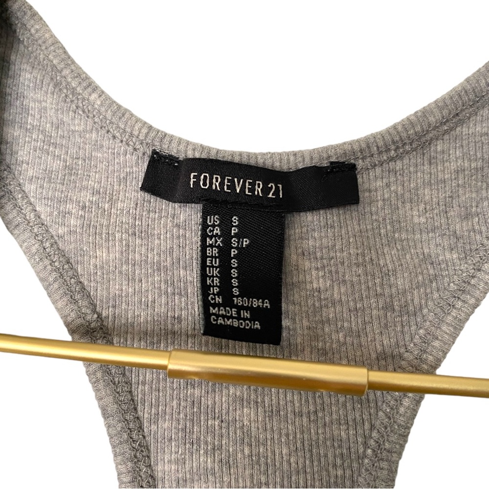 Forever 21 Womens Ribbed Tank Top Racerback Small Gray Graphic‎ Quote 0106 - Picture 5 of 5